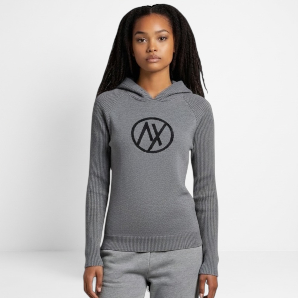 A|X Armani Exchange Sweater Hoodie Womens Size M Gray Ribbed Raglan Sleeve
